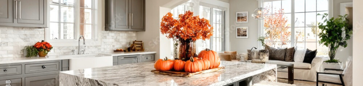 Beautifully renovated kitchen with fall decorations